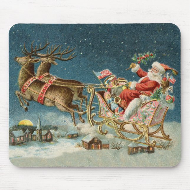 Santa Claus Weihnachts Antique Sleigh Rentier Mousepad (Vorne)