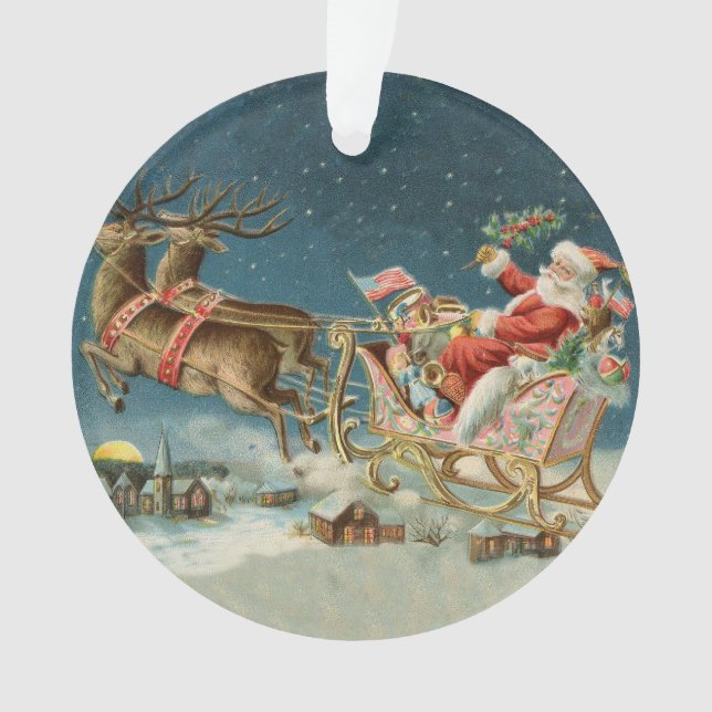 Santa Claus Weihnachts Antique Sleigh Rentier Ornament (Vorderseite)