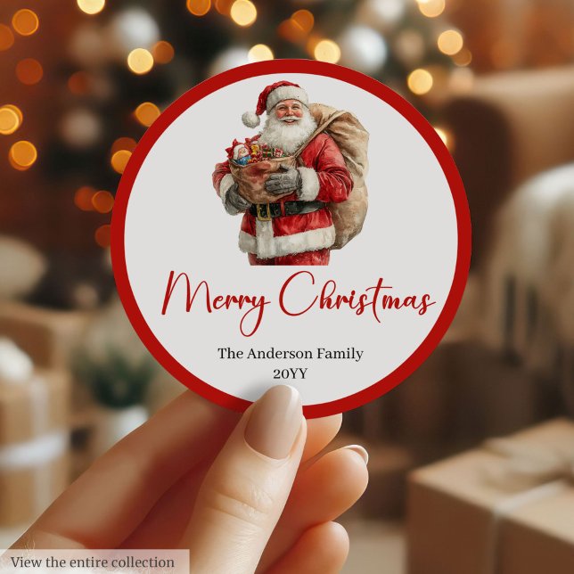 Santa Claus Weihnachtsgeschenk-Etiketten-Sticker-V Runder Aufkleber (Santa Claus Christmas Gift Label Sticker Template)