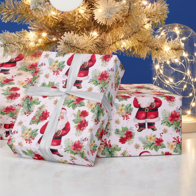 Santa Claus Winter Berries Moderne Weihnachten Geschenkpapier (Feiertage)