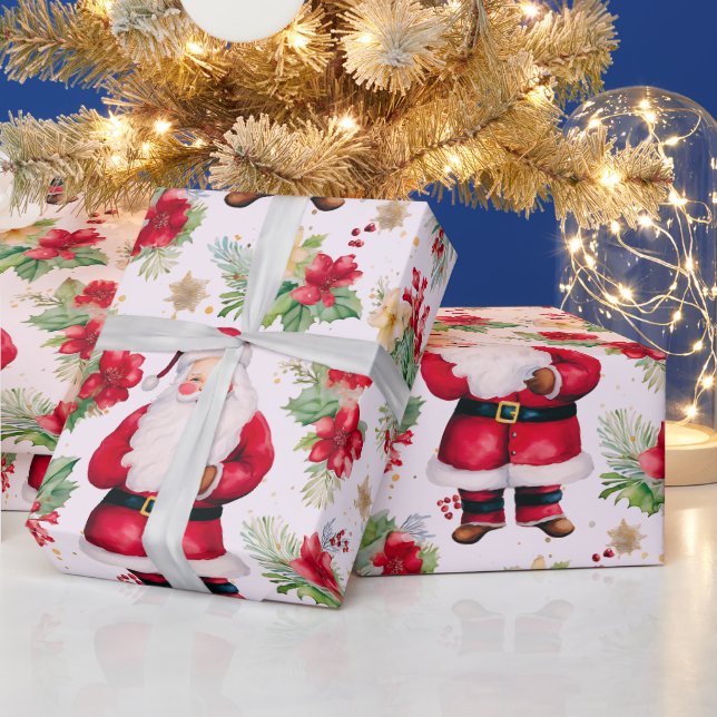 Santa Claus Winter Berries Moderne Weihnachten Geschenkpapier (Feiertage)