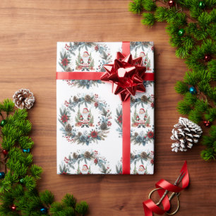 Santa Claus Winter Wreath Happy Holidays Geschenkpapier