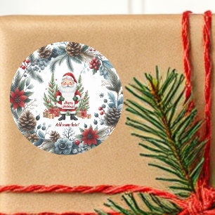 Santa Claus Winter Wreath Happy Holidays Runder Aufkleber