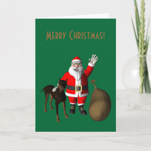Santa Claus With Doberman Pinscher Feiertagskarte