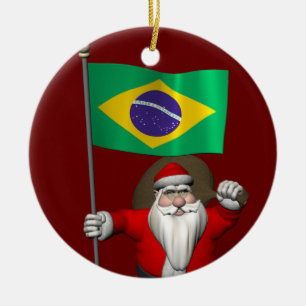 Santa Claus With Ensign Of Brazil Keramik Ornament