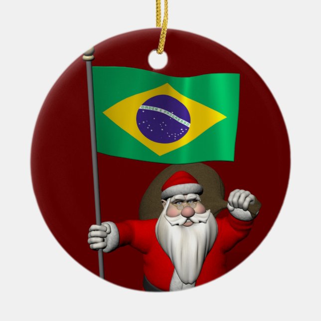 Santa Claus With Ensign Of Brazil Keramik Ornament (Vorne)