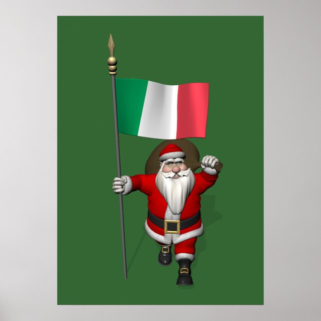 Santa Claus With Ensign Of Italy Poster (Vorne)