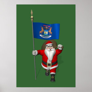 Santa Claus With Ensign Of Michigan Poster