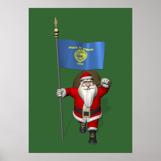 Santa Claus With Ensign Of Oregon Poster (Vorne)