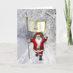 Santa Claus With Ensign Of Rhode Island Feiertagskarte