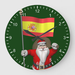 Santa Claus With Ensign Of Spain Große Wanduhr