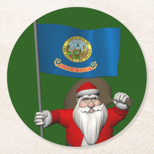 Santa Claus With Ensign Runder Pappuntersetzer