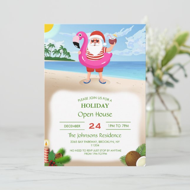 Santa Claus with flamingo Einladung (Stehend Vorderseite)