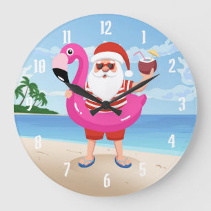 Santa Claus with flamingo Große Wanduhr