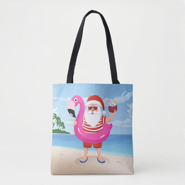 Santa Claus with flamingo inflatable ring Tasche (Vorderseite)