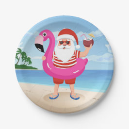 Santa Claus with flamingo Pappteller