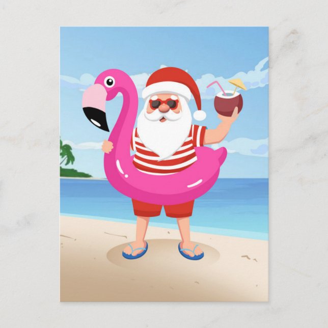 Santa Claus with flamingo Postkarte (Vorderseite)