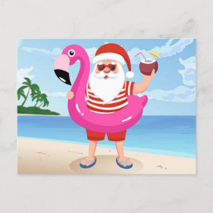 Santa Claus with flamingo Postkarte