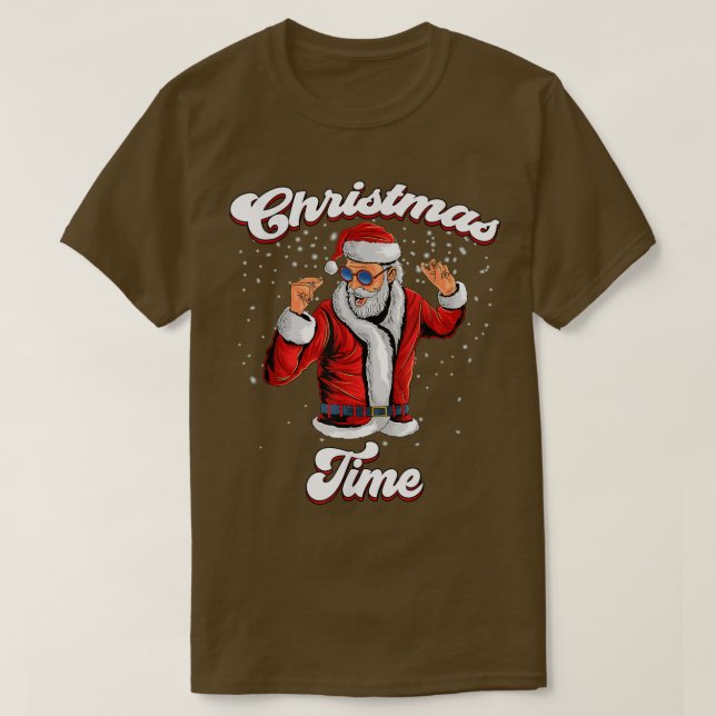 Santa Claus With Sunglasses Dancing Snow Christmas T-Shirt (Design vorne)