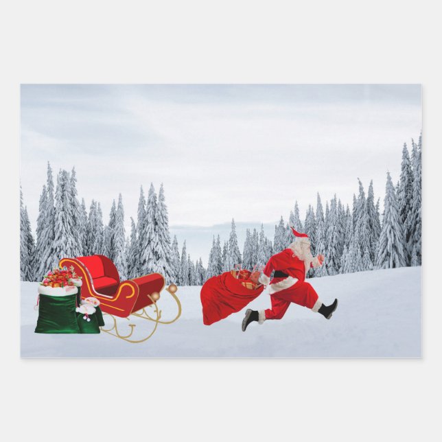 Santa Claus Wrapping Paper Flat Sheet Set 3 Geschenkpapier Set (Vorderseite)