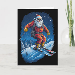 Santa Claus Zerstört die Hänge Santa Skifahren Chr Karte