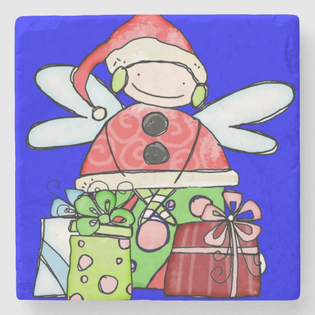 Santa ClausChristmas Marble Stone Untersetzer, Bla Steinuntersetzer (Vorderseite)