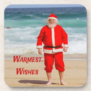 Santa Clause am Strand Warmest wünscht einen sonni Getränkeuntersetzer
