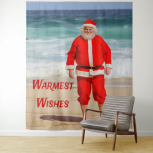 Santa Clause am Strand Warmest wünscht einen sonni Wandteppich