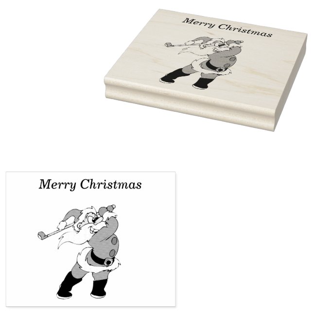 Santa Clause beim Golfspielen 4x5 Gummi Briefmarke Gummistempel (Stempel)