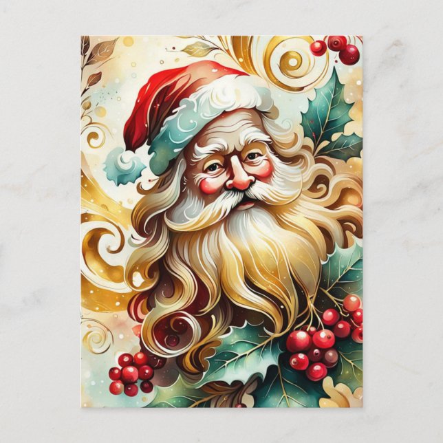 Santa Clause Portrait Feiertagspostkarte (Vorderseite)