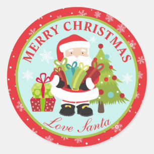 Santa Clause präsentiert Frohe Weihnachten Runder Aufkleber