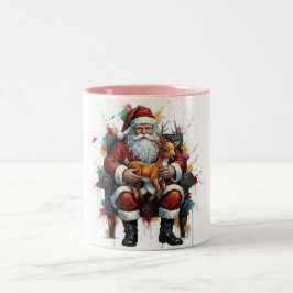 Santa Clause & Reindeer , Christmas Mug Zweifarbige Tasse