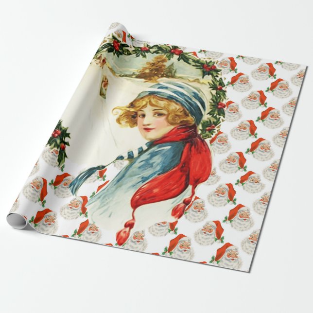 SANTA CLAUSE & RETRO CHRISTMAS GIFT WRAPPING GESCHENKPAPIER (Ungerollt)