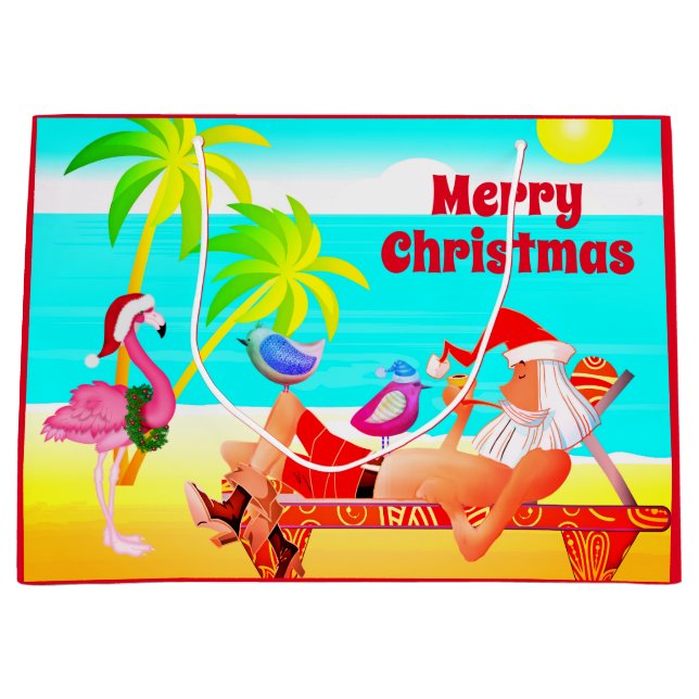 Santa Clause und der Birds Beach frohe Weihnachten Große Geschenktüte (Vorderseite)