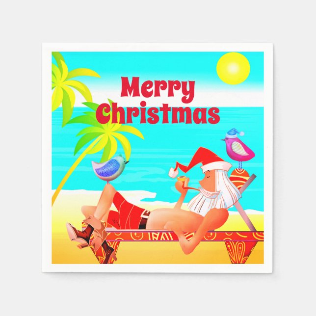 Santa Clause und der Strand von Birds Frohe Weihna Serviette (Vorderseite)
