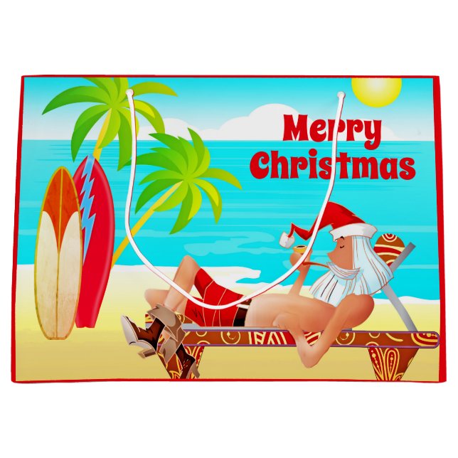 Santa Clause und Surfboards frohen Weihnachten Str Große Geschenktüte (Vorderseite)