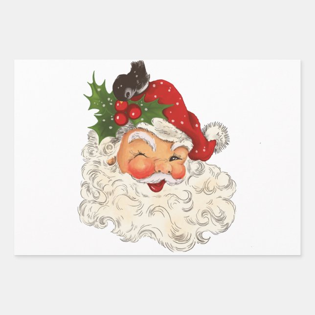 Santa Clause Vintag antikes Retro-Dekoupieren Geschenkpapier Set (Vorderseite)