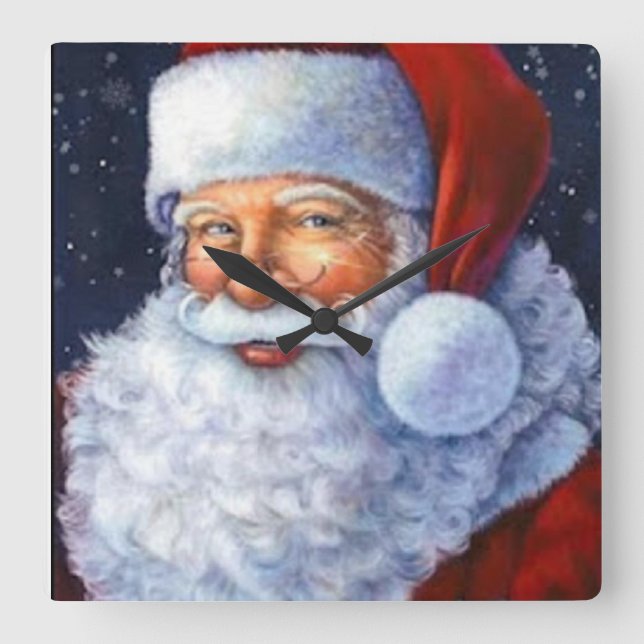 Santa Clause Wall Clock Quadratische Wanduhr (Vorderseite)