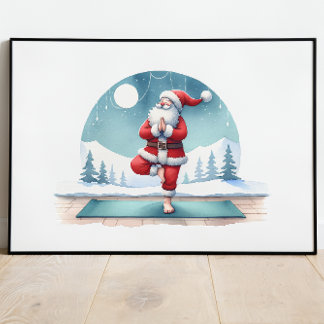 Santa Clause Yoga Workout Wasserfarbe Poster