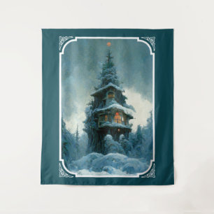 Santa Clause Zuhause Sweet Zuhause   Weihnachtsbau Wandteppich