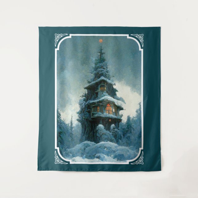 Santa Clause Zuhause Sweet Zuhause | Weihnachtsbau Wandteppich (Vorderseite)