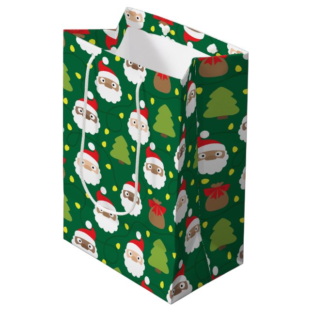 Santa Clauses Muster Mittlere Geschenktüte (Vorderseite Schrägansicht)