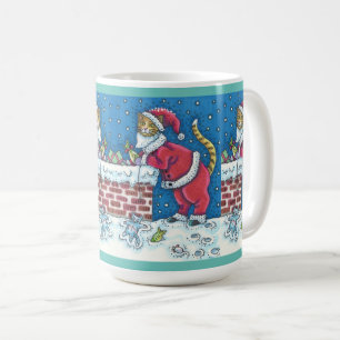 SANTA CLAWS CAT AUF ROOFTOP BRINGT GIFTS, FUNNY KAFFEETASSE