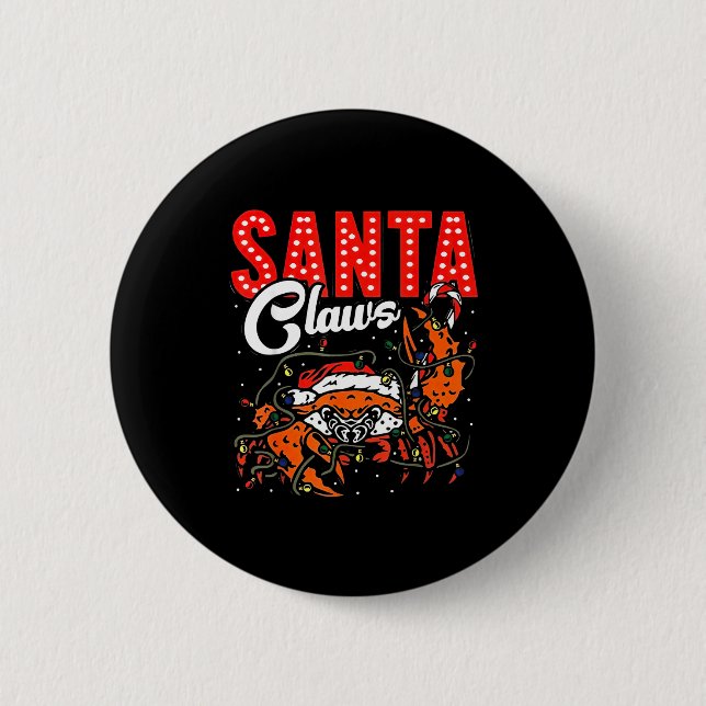 Santa Claws Christmas Funny Crab Lights Holiday Ca Button (Vorderseite)