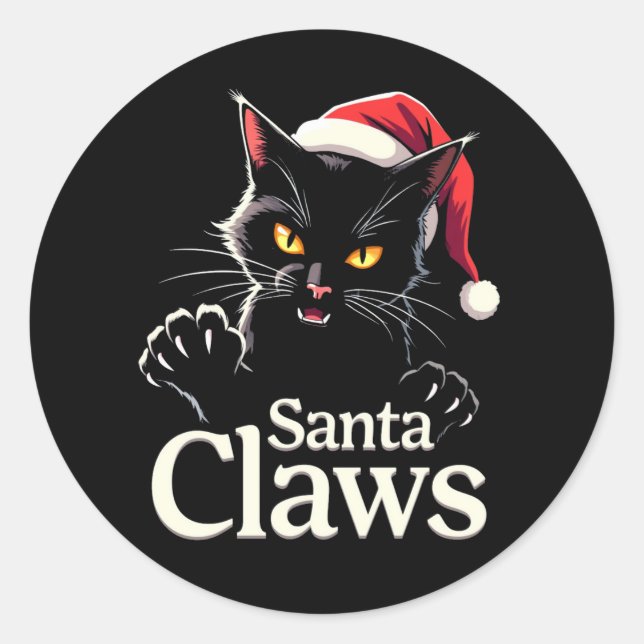 Santa Claws – Funny Black Cat Christmas Design Runder Aufkleber (Vorderseite)