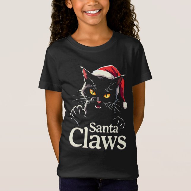 Santa Claws – Funny Black Cat Christmas Design T-Shirt (Vorderseite)
