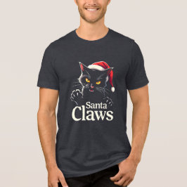 Santa Claws – Funny Black Cat Christmas Design Tri-Blend Shirt