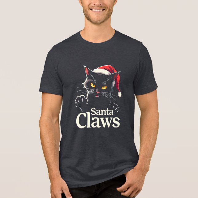 Santa Claws – Funny Black Cat Christmas Design Tri-Blend Shirt (Vorderseite)