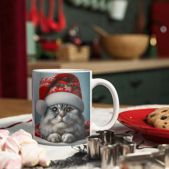 Santa Claws kommt in Town - festliche Kitty Cat Kaffeetasse (Von Creator hochgeladen)