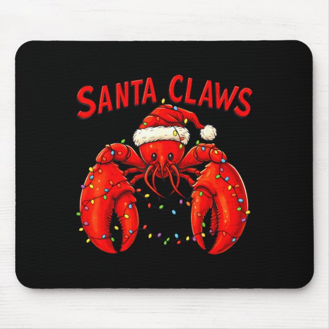 Santa Claws Lustiger Weihnachts-Hummer Mit Lichter Mousepad (Vorne)